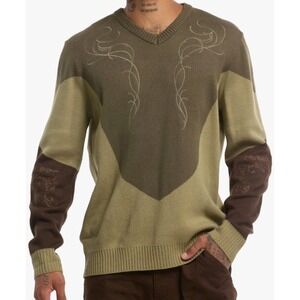 NEW The Lord Of The Rings Legolas  ColorBlock Green Embroidered Sweater Mens 3XL
